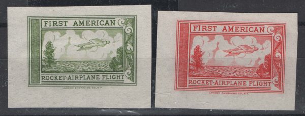 USA 1936 1st USA Rocket flight labels in red & green Sanabria R1-2 - fine unused
