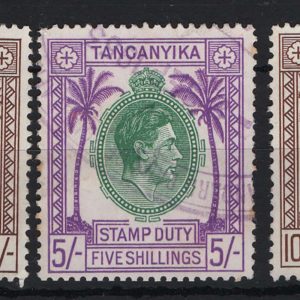 Kenya Uganda Tanganyika 1938 KG6 (Tanganyika) Stamp Duty 1s, 2s, 5s, 10s, 20s fu