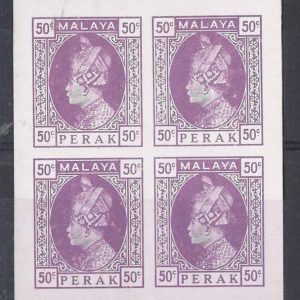 Malaya - Perak 1933 Survey Dept essay 50c lilac solid background vf block of 4