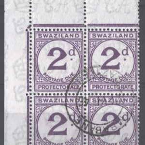 Swaziland 1946 2d P Due on rough paper vfu cto blk 4, Mbabane cds 21.6.46