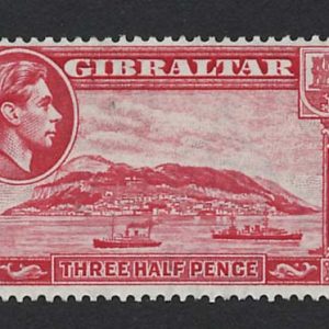 #0707 Gibraltar 1938 1½d carmine sg123 perf 14 f mint c£35