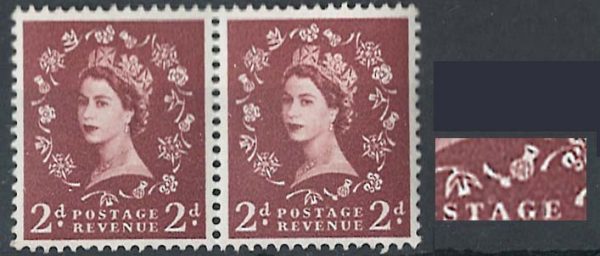 GB 1955 Edward wmk 2d light r17/6 the Tadpole variety in um pair c£35 ‡
