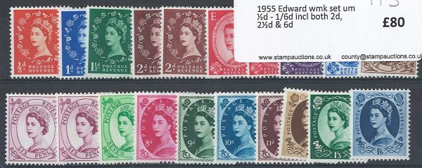 GB 1955 Edward wmk set um ½d - 1/6d incl both 2d, 2½d & 6d