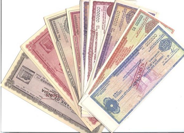 India  1965-70 30x different State Bank of India 50r-1000r Travellers Cheques