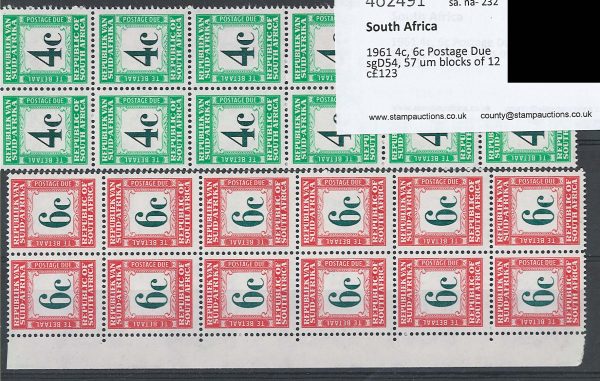 South Africa 1961 4c 6c Postage Due sgD54 57 um blocks of 12 c£123