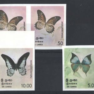 Ski Lanka 1978 Butterflies 50c, 5r, 10r sg660-2 um imperf pairs