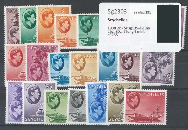 Seychelles 1938 2c - 5r sg135-49 (no 25c, 30c, 75c) g-f mint c£265