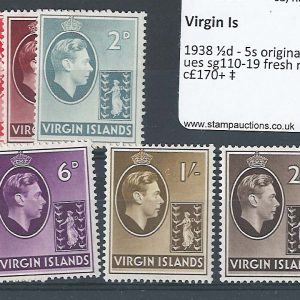 #1158 Virgin Is 1938 ½d - 5s original values sg110-19 fresh mm c£170+