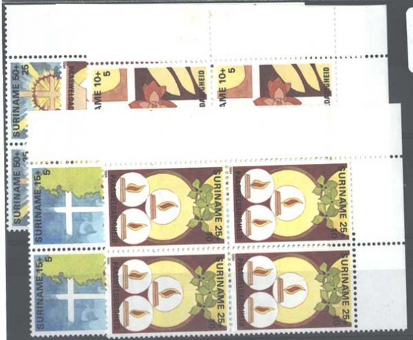 Surinam 1984 Easter sg1173-7 um blocks of 4