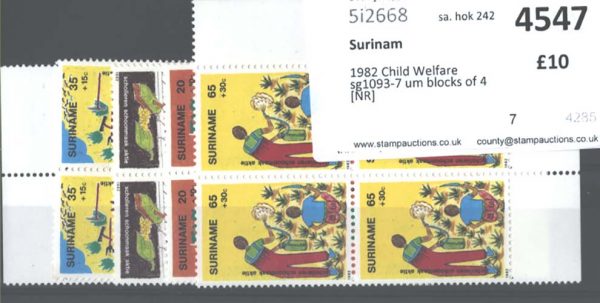 Surinam 1982 Child Welfare sg1093-7 um blocks of 4