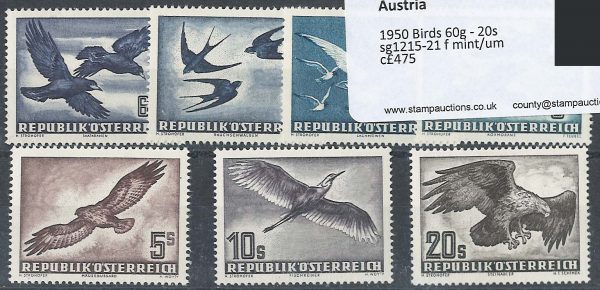 Austria 1950 Birds 60g - 20s sg1215-21 f mint/um c£475 {b}