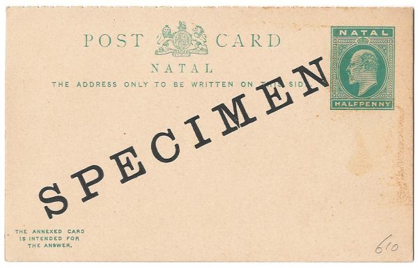 Natal 1902 ½d + ½d Postal Reply Card H&G12 'Specimen' ovpt g-fine unused