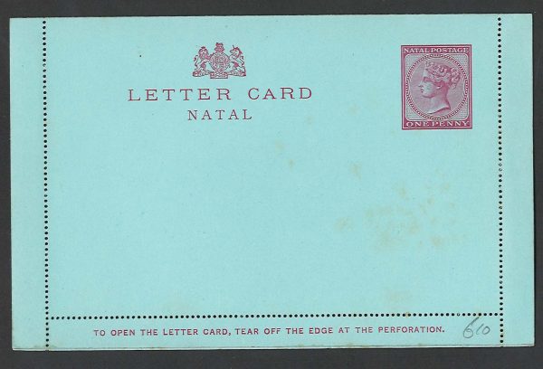 Natal 1900 1d Letter Card H&G1 g-fine unused, some foxing