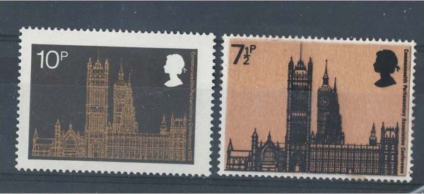 GB 1973 Parliament 10p complete mock-up proof of accepted design but 7½p, by designer R Dunner for the printers