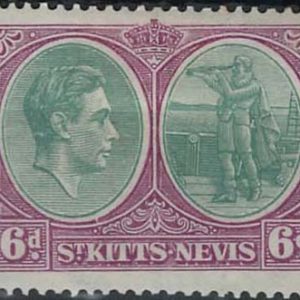 #1046 St Kitts Nevis 1938 6d break in oval variety f mint sg74a c£200