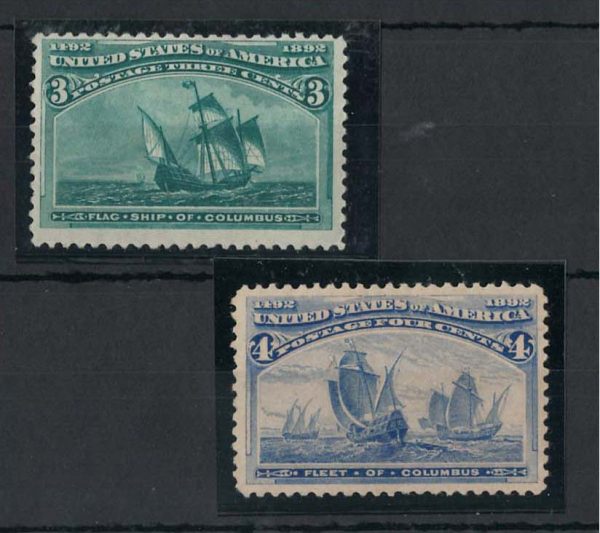 USA 1893 Columbus 3c green 4c blue vf mint Sc232-3 sg237-8 c£150