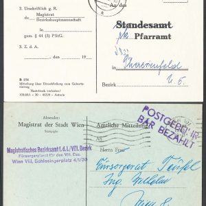 Austria 1949 Official card stamped Postgebühr bar Bezahlt (postage paid in cash)