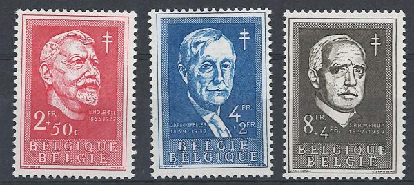 Belgium 1955 TB Fund 2f+50c - 8f+4f sg1571-3 very fine mint cat £80+