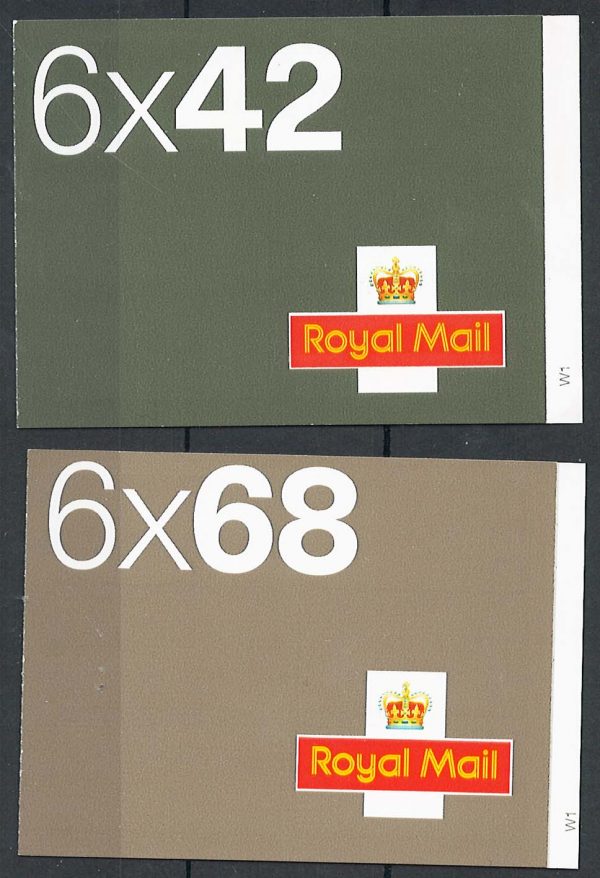 GB Booklets - SA  NA1, NB1 6x 42p, 6x 68p without network logo, both cyl W1