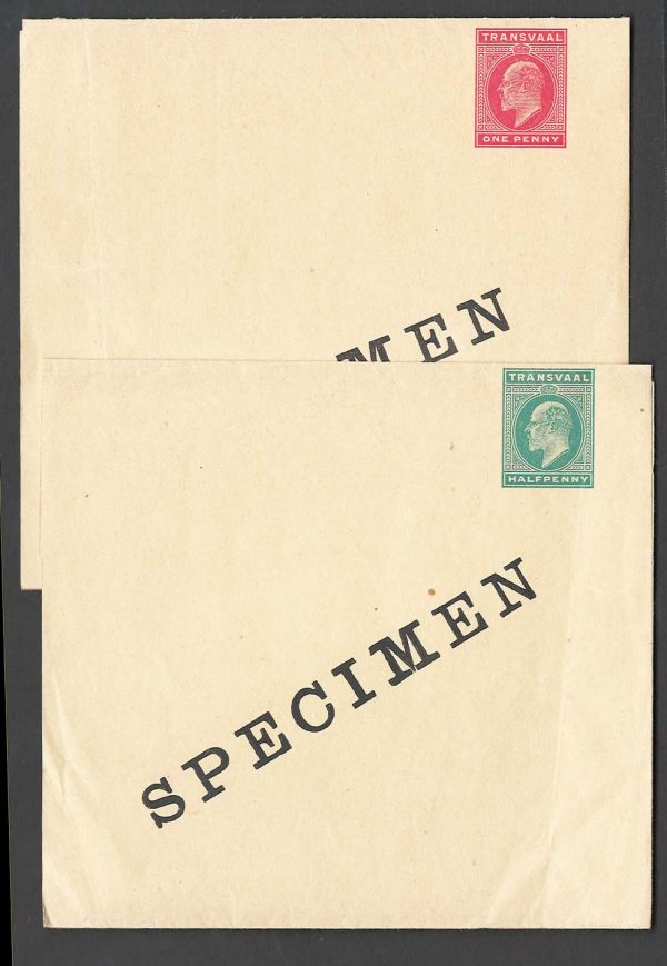 Transvaal 1902 ½d, 1d postal wrappers ovpt Specimen unused vgc ‡