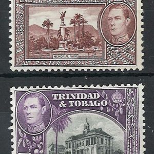 #1110 Trinidad & Tobago 1938 4c chocolate 12c purple fine mint sg249 252 cat