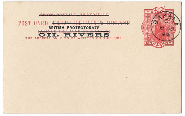 Oil Rivers 1894 GB UPU Postal card ovpt Br. Protectorate Oil Rivers vfu BAKANA
