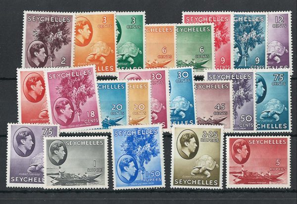 Seychelles 1938 2c - 5r incl all scarce colours ex 25c, 1r plus colour changes