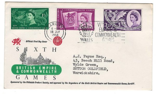 GB First Day Covers (QE illus, no 1958 Games - Cardiff Games slogan