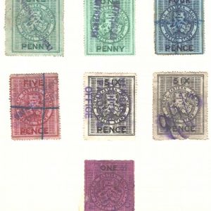 #0663 GB Railway  North Eastern Railway Parcel Stamps fu 2x 1d green, 4d, 5d, 2x6d, 1s +