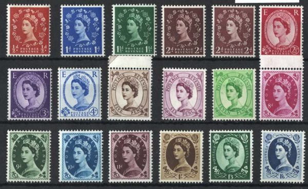 GB 1955 Edward wmk set of 18 ½d - 1/6d MNH