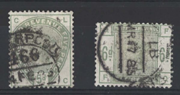 GB 1883 5d, 6d green vgu cds, fairly good colour sg193-4 c£450