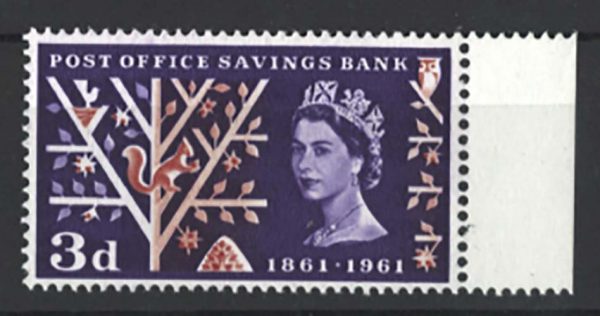 GB 1961 POSB 3d perf through side margin um