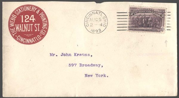 USA 1893 Nice Stationery & Printing Advertising cover, small imperfections