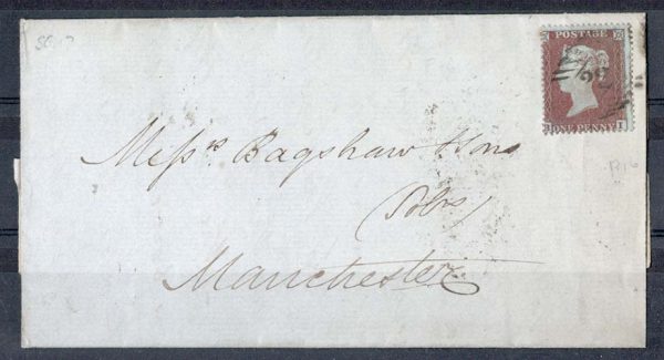 GB 1854 1d red die I SC16 sg17 fu on neat EL to Manchester c£60