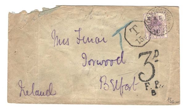 Orange Free State 1900 Underpaid cover to Belfast franked VRI 1d ovpt