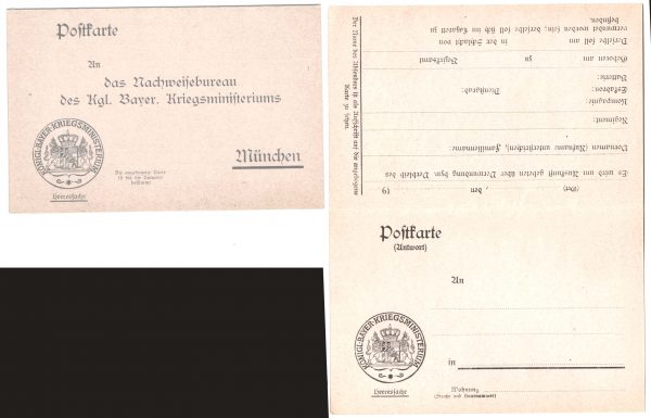 Germany  Army Issue Evidence Office, War Department Munich Official reply card