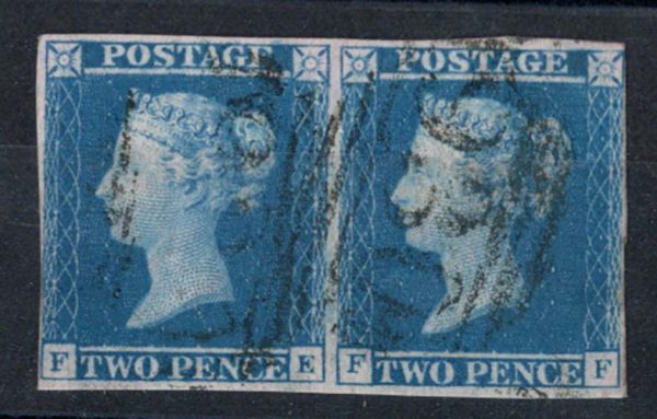 GB 1841 2d blue plate 3 FE-FF g-fu, early state lavender tint but plate 3