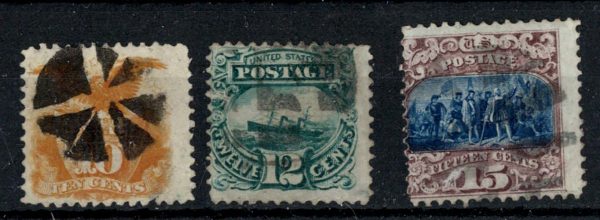 USA 1869 10c, 12c blue-green, 15c die II vgu sg1118-9, 121 c£570