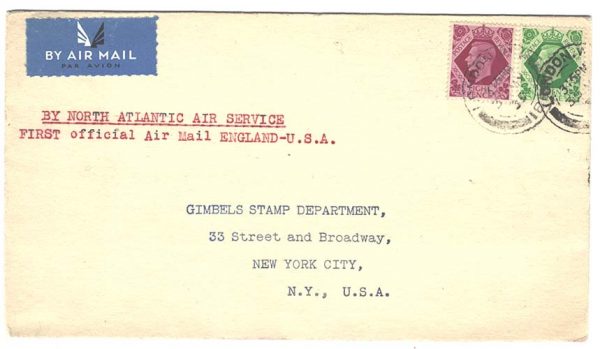GB 1939 FFC First Official flight London to USA 30MY39