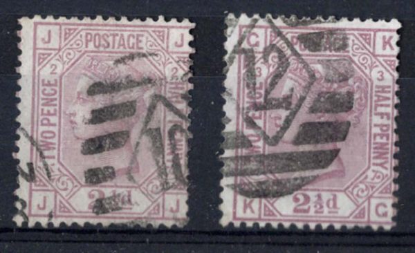 GB 1873 2½d rosy-mauve plates 2 and 3 sg139, odd nibbled perf otherwise fu c£240