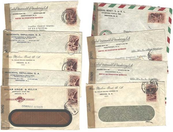 Mexico 1945 Group of 10 WW2 censored commercial airmail covers to Houston