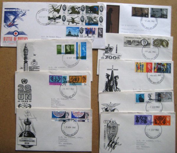 GB 1965 Year set of 9 non-phosphor FDC, fine lot