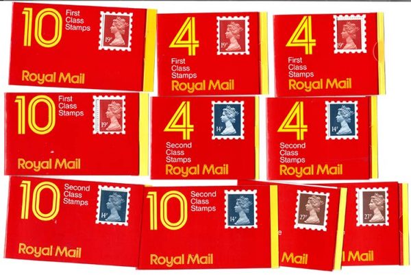 GB Booklets - Window  GB1, etc set of 10 Harrison books: 4x 14p, 4x 19p, 4x 27p