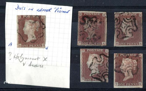 GB 1841 1d red plates 16 TK, pl17 ML, pl19 EA, pl21 AH (?Hollymount MX), pl39