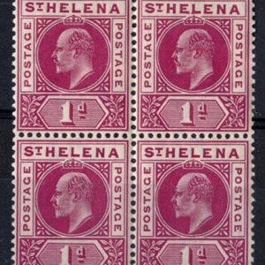 St Helena 1902 1d carmine wmk CA sg54 vf mint blk of 4 (2x um) c£60 as mm
