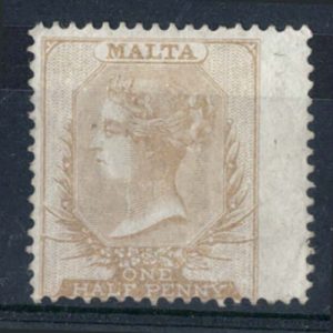 #0864 Malta 1860 ½d pale buff no wmk sg3a mint no gum c£850