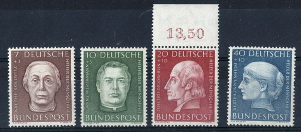 Germany 1954 Humanitarian Relief Fund set um, 40pf nibbled perf sg1126-9 c£65