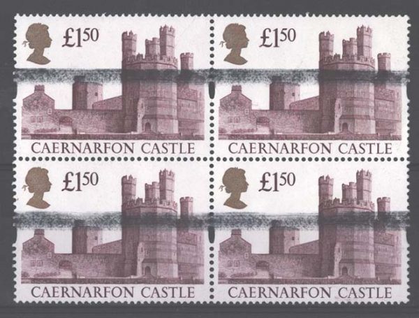 GB 1992 Castles gold head £1.50 blk of 4 with PO Training Bars um
