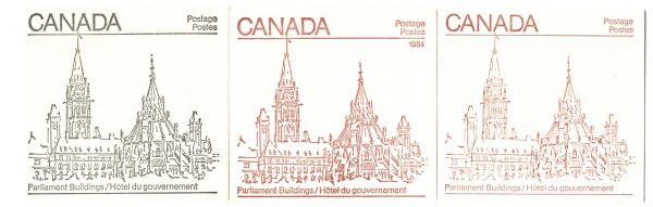 Canada 1982 $6 black-cream Parliament Building booklet, ditto $8 red-cream +