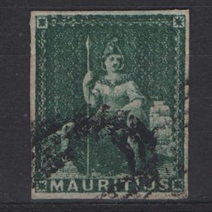 Mauritius 1858 (4d) green sg27 vfu 4 good margins c£200
